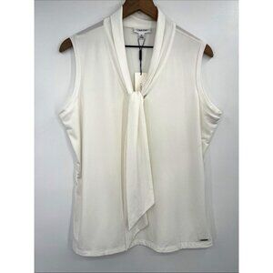 Calvin Klein Sleeveless Tie Neck Blouse Women XL Ivory Career Wear Stretchy
